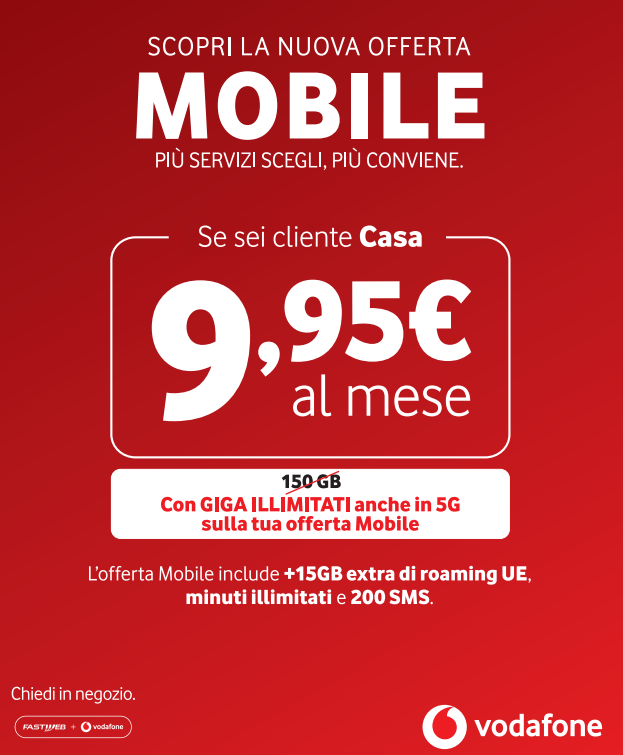 Passa a vodafone per te un offerta speciale da non perdere. Minuti, sms e gb illimitati a soli 9,95€
